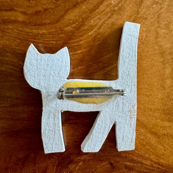 Painted Ceramic Pink & Gold Cat Pin Brooch Costume Jewelry - Picture 2 of 2